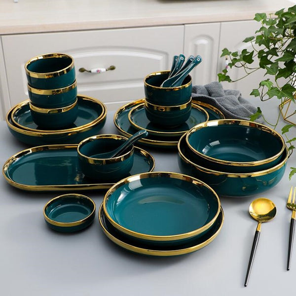 Green Ceramic Dinnerware Set